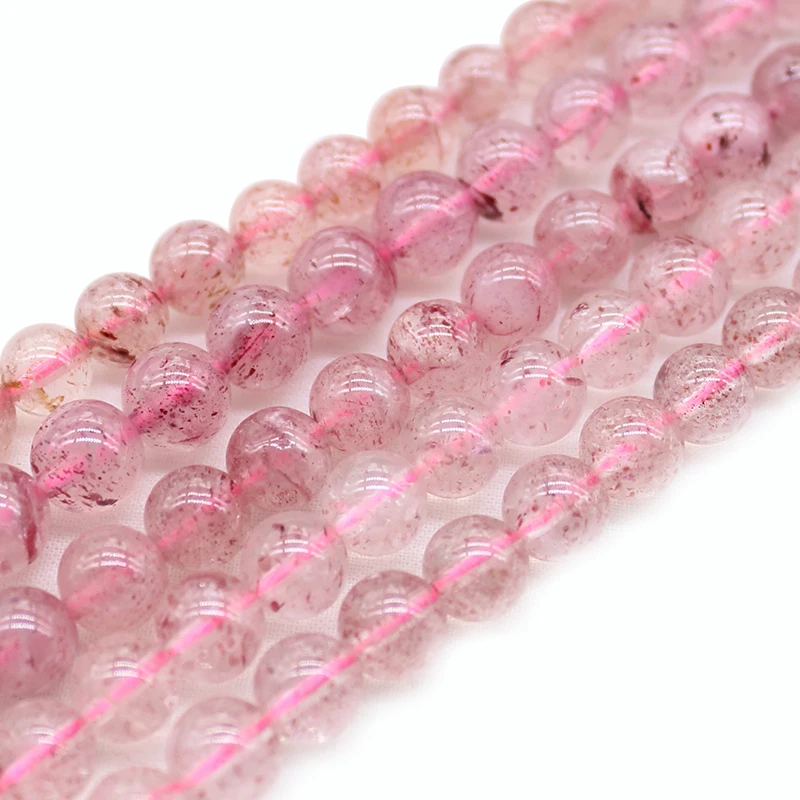 

A Quality Natural Stone Strawberry Quartz Crystal Round Loose Stone Beads 15" Strand 6/8/10MM Pick Size For Jewelry Making DIY
