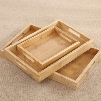 

Wooden rectangular Serving Tray Wood Plate Tea Food Dishe Drink Platter Food Plate Dinner Beef Steak Fruit Snack Tray