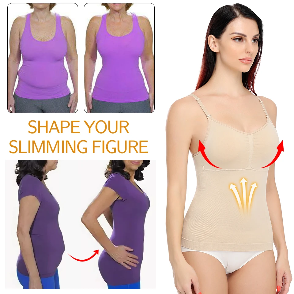 Women Shapewear Tops Tummy Control Camisoles Built In Bra Tank Top Slimming Underwear Waist Trainer Vest Body Shaper Shirts
