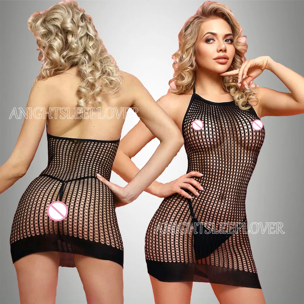 Women Dress Sexi Women Fishnet Night Dress Bodycon Clubwear Vestido Catsuit Erotic Transparent Midi Dresses