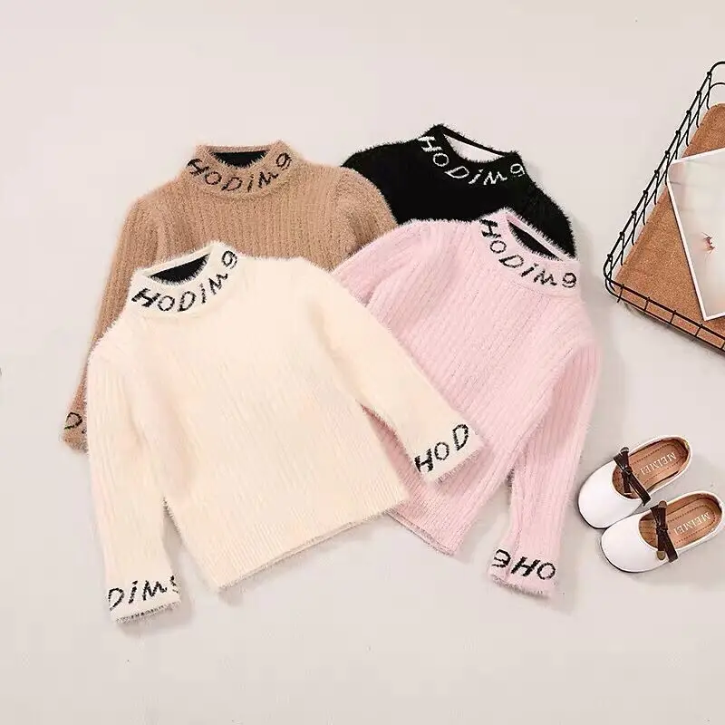 

Girls Autumn And Winter New Style Faux Mink Cashmere Pullover Knitting Shirt Tie English Thick Sweater Female Baby Warm Base Shi