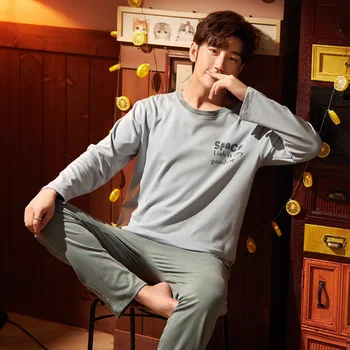 

Summer Nightwear Long-sleeved Cotton Leisurewear Leisure Cotton Suit Man Wear Szlafrok Pyjamas Men Ensemble Homme Ropa Hombre