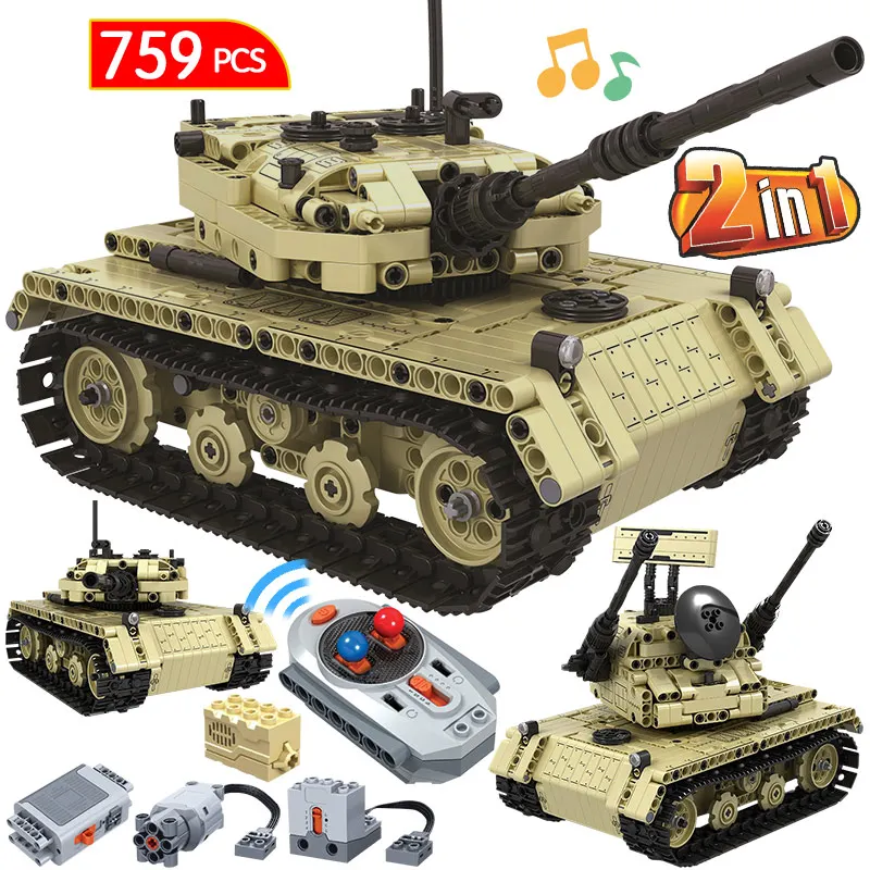 

759PCS City Military Remote Control Electric Tank Model Building Blocks Legoing Technic RC Tank 2 in 1 Bricks Toys For Boys Gift