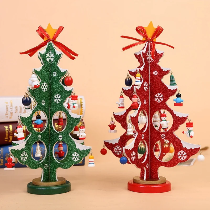 Artificial Wooden Glittering Christmas Tree Xmas Decorations Holder For Home Party Desktop Decortaion Green Tree Children Gift