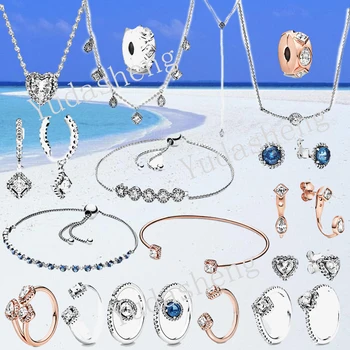 

Winter Geometric Shapes Open Ring Elevated Heart Stud Earrings Round Sparkle Necklace Fit DIY Original Charm Bracelet