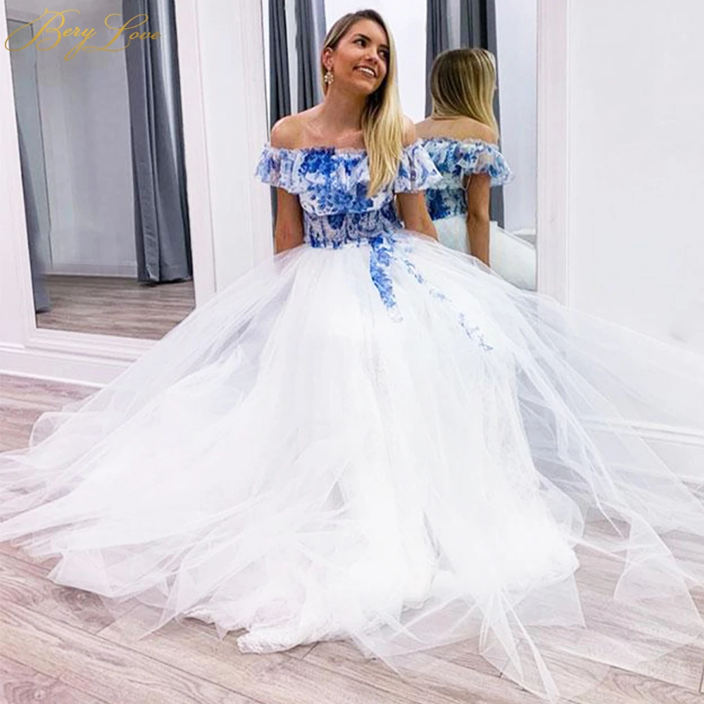 white off the shoulder evening gown