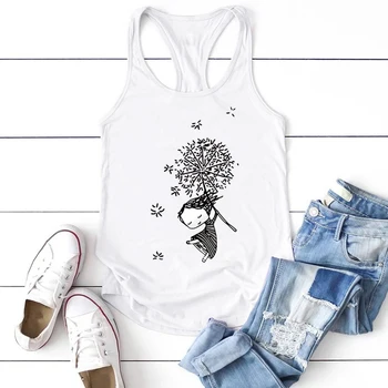 

Dandelion Girl Printed Women Tank Top Casual Summer Women Sleeveless Cute Vest Ladies Loose Tank Tops Women Graphic Ropa Mujer
