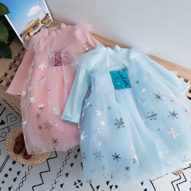 Платья принцессы; вязаные плотные теплые платья для маленьких девочек; сказочная детская одежда; детское платье с длинными рукавами; Одежда для девочек