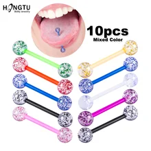 10 шт., акриловая УФ штанга для пирсинга языка, кольца для пирсинга языка, мигающая пудра, кольцо для сосков, ювелирные изделия для ушей, вечерние украшения, подарок 14 г