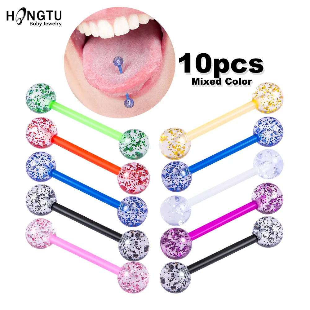 10 шт. гибкие акриловые УФ штанги пирсинг для языка кольца сосков с мигающей