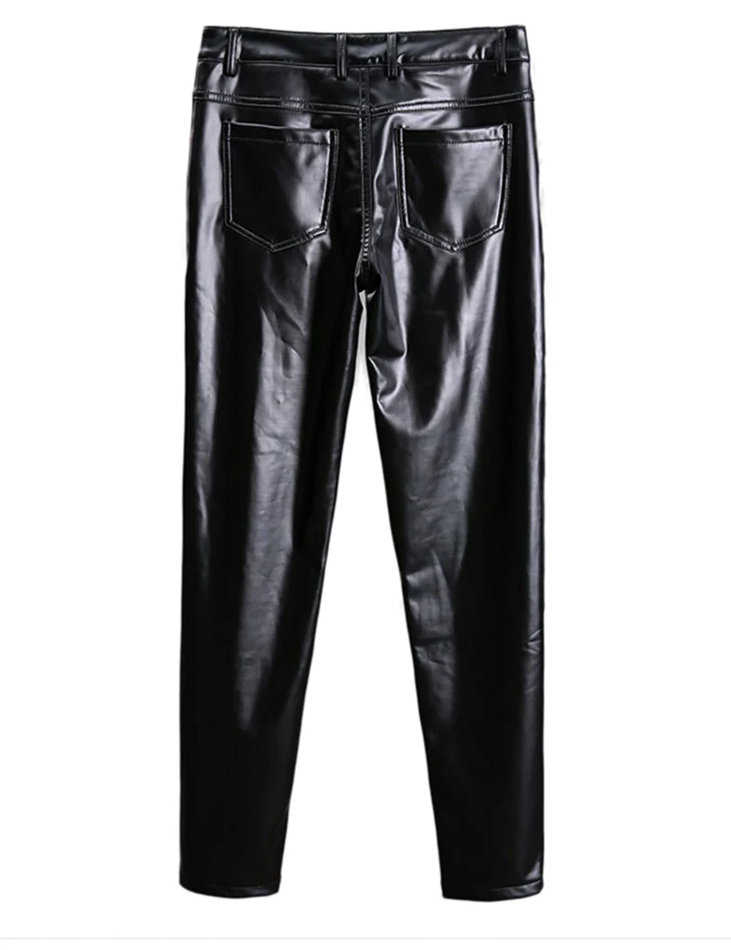 Idopy мужские брюки из искусственной кожи обтягивающие в Корейском стиле панк черные эластичные брюки из мягкой искусственной кожи мужские брюки