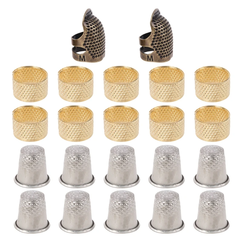 

22pcs/set Finger Thimbles Metal Shield Protector Pin Needles Ring Hand Sewing E8BD