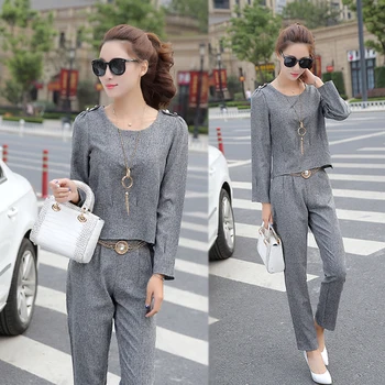 

Btief 2019 Autumn Fashion Casual 2 Pcs Set Vintage High Waist Zip Women Clothes Loose Korean O-neck Two Piece Set