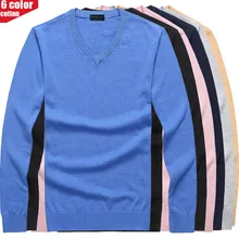 Хлопковый мужской свитер с длинным рукавом, пуловеры, верхняя одежда, мужские свитера с v-образным вырезом, топы, свободная Однотонная вязанная одежда, 6 цветов, Новинка