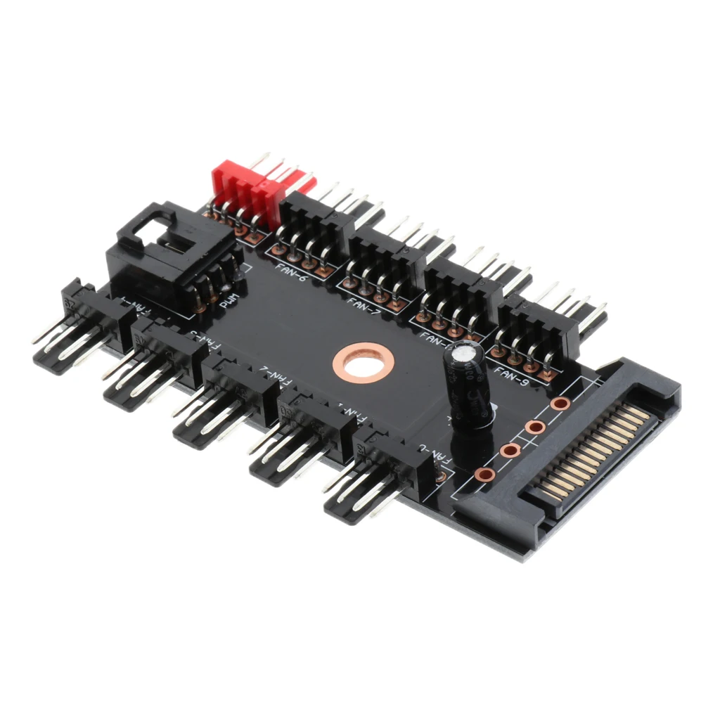 

10Way SATA PC PWM Cooling Fan Speed Controller 4/3-pin Power Socket Splitter