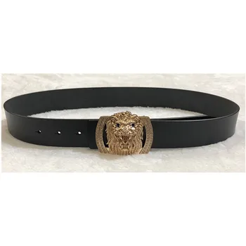 

Men's high quality leather lion snake pattern head belt wild casual bronze smooth buckle with European and American ladies belt