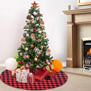 

Checked Christmas Tree Skirt Double Layers Plaid Decor For Party Holiday Decorations Xmas Ornaments