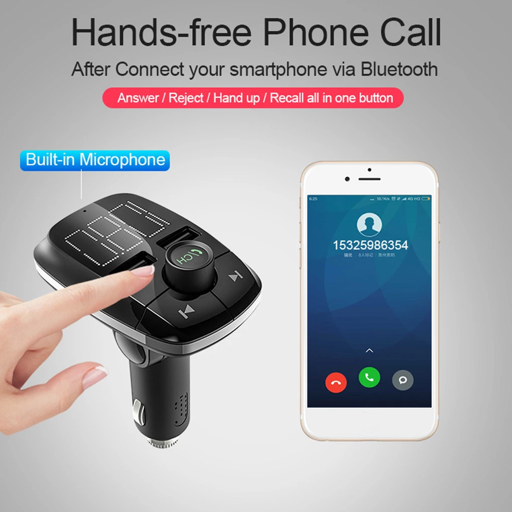 Большой экран T50 Автомобильный Bluetooth MP3-плеер громкой связи Обнаружение напряжения FM передатчик 2.4A автомобильное зарядное устройство