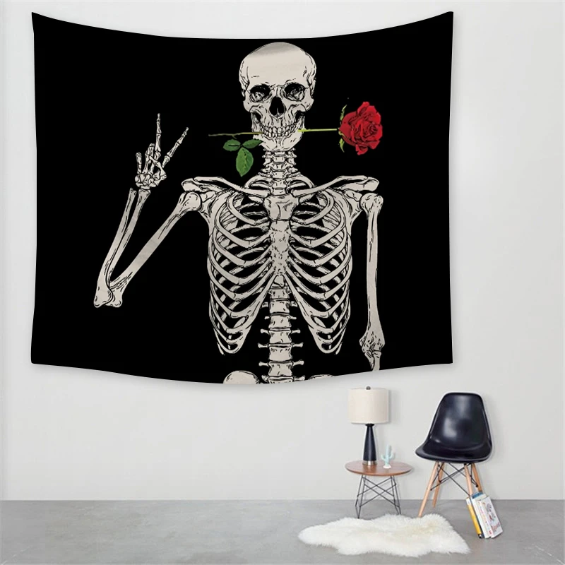 

Dark Skeleton Rose Printing Tapestry Home Decoration Tapestry Separates Personality Mural Living Room Tapestry Background Cloth