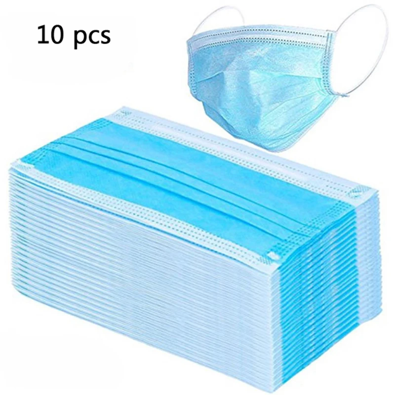 

10 pcs Solid Color Face Mouth Masks three layer Non Woven Disposable Anti-Dust Surgical Medical Earloops Masks