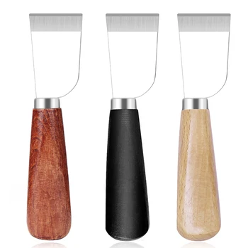 

LMDZ Leather Cutting Knife Leather Skiving Knife Leather Craft Skiving Leather Shovel Knife with Wooden Handle Leather Tool
