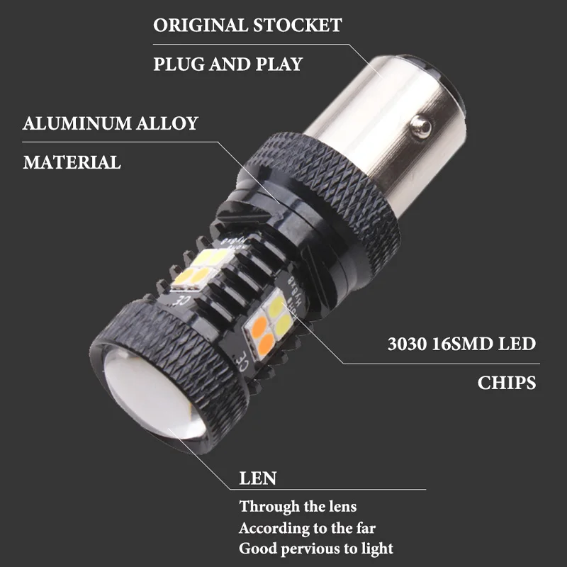 RXZ двойной Цвет T25 3157 P27/7 Вт T20 7443 W21/5 1157 BAY15D 16SMD 3030 светодиодный светильник лампы DRL+ сигнала поворота Стоп-сигнал светильник Canbus без ошибок