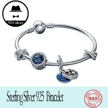 

Original logo authentic 100% sterling silver pan charm chain bracelet for women fashion temperament DIY jewelry snake bracelet