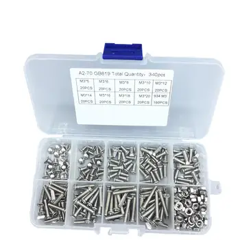 

340pcs/Box Flat Phillips Screws Bolts Nut M3 Stainless Steel Flat Head Screw Set Fastener Assortment Kit Repair Tools Set