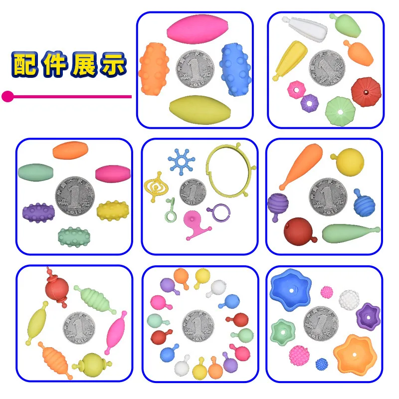 

Cordless Handmade chuan zhu Toy Children Flexible Pop Beads Educational DIY Creative Bead-stringing Toy Bucket Set 530