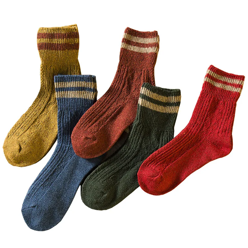 

5 Colors New Fashion Retro Wool Women Socks Autumn Winter Wamer Cotton Girl Socks Female Japanese Tube Sock Students Hosiery Sox