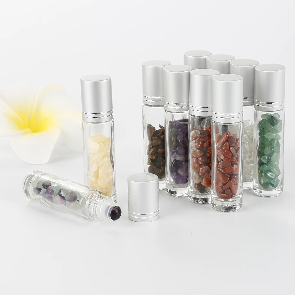 

10pcs/set 10 Ml Frosted Glass Bottle Natural Gemstone Oil Ball Bottle Can Be Refilled With Transparent Perfume Oil Liquid