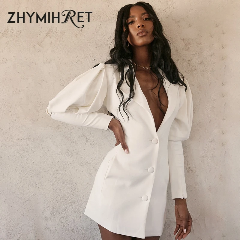Женское элегантное платье блейзер zhymifret белое офисное карандаш с отложным