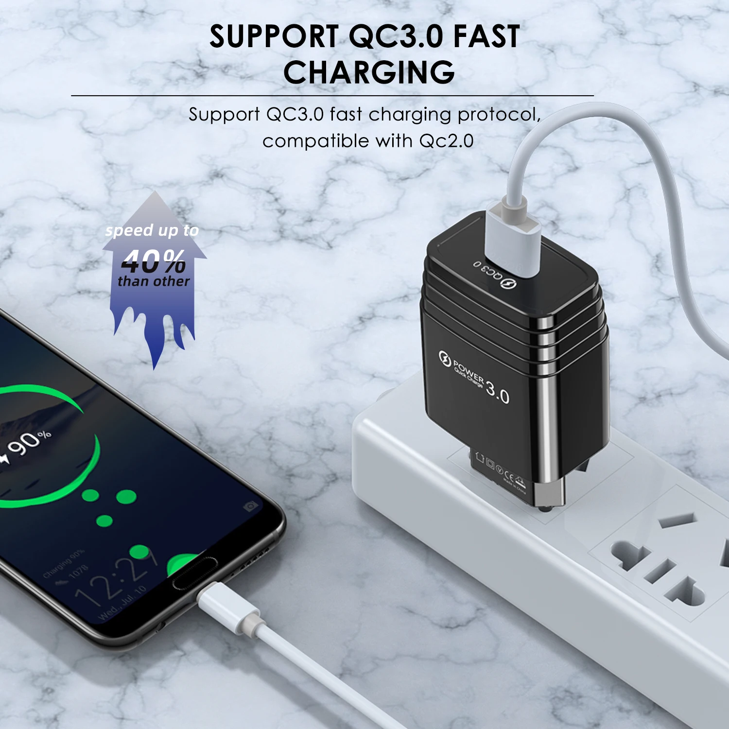 Lovebay Fast Charger USB Charger Phone Charger Quick Charge QC3.0 5V/3A EU/US/Plug Wall Charger For Iphone Samsung Xiaomi Huawei