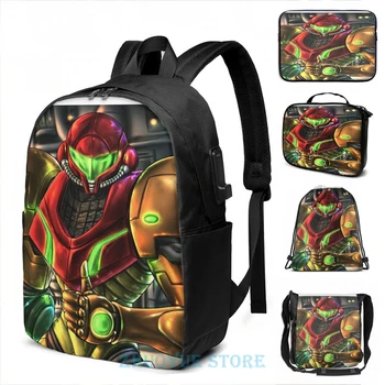

Funny Graphic print Metroid(2) USB Charge Backpack men School bags Women bag Travel laptop bag