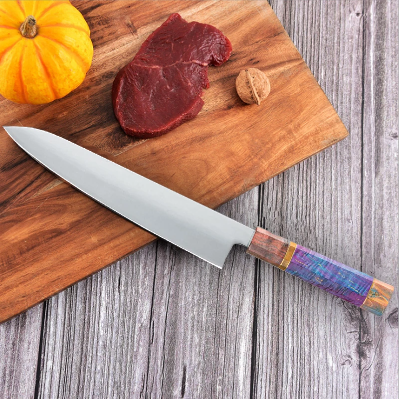 damasco faca do chef cor madeira lidar com camadas japonês lâmina núcleo de aço facas cozinha corte
