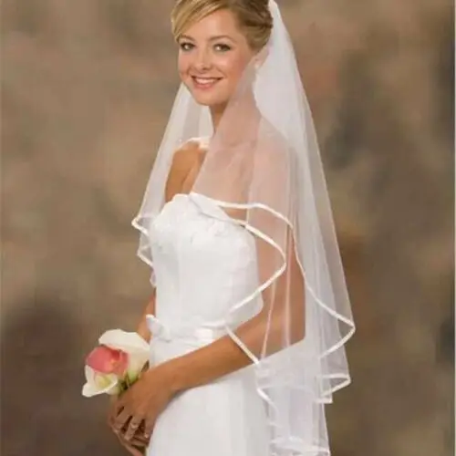 

2 Tier Stunning Wedding Veil White Hen Party Bride Satin Trim