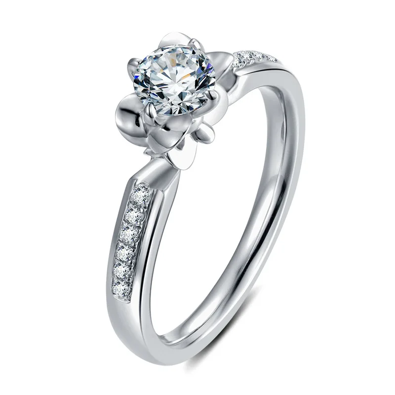

Trendy S925 Sterling Silver Charm Rings 2021 New Classic Flower 0.5 Carat Moissanite Pure Argentum Gems Jewelry for Women Lovers