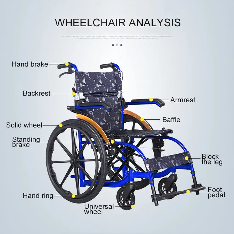 Wheelchair 22 Inch Solid Tire Fashion Delicate Blue Folding Portable Lightweight Aluminum Alloy Wheelchairs For Disabled