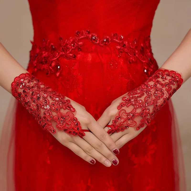 JIERUIZE великолепные свадебные перчатки Стразы с кристаллами красные белые короткие кружевные свадебные перчатки свадебные аксессуары