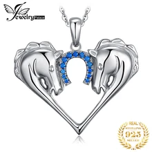 Ожерелье с подвеской из сапфира в форме лошади из сердца, 925 драгоценные камни из стерлингового серебра, колье для женщин без цепочки(China)