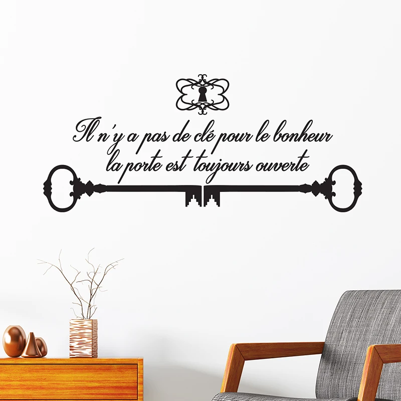 French Family Happiness Key Crown Wall Sticker Bedroom Living Room Il N Y A Pas De Cle Pour Le Bonheur Wall Decal Vinyl Decor Wall Stickers Aliexpress