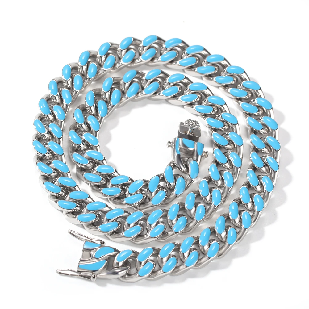 UWIN ожерелье из нержавеющей стали 316L, 11 мм, тяжелая цепочка в стиле хип-хоп с кубинским кубаном, золотого цвета, модные ювелирные изделия для мужчин - Окраска металла: Silver  blue