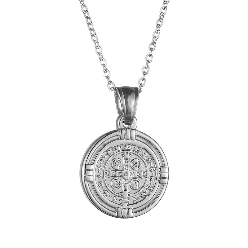 Silver Ретро медаль Святого Бенедикта кулон ожерелье из нержавеющей стали патрон против злых Святого католича ожерелье s религиозные подарки Прямая поставка - Окраска металла: Silver