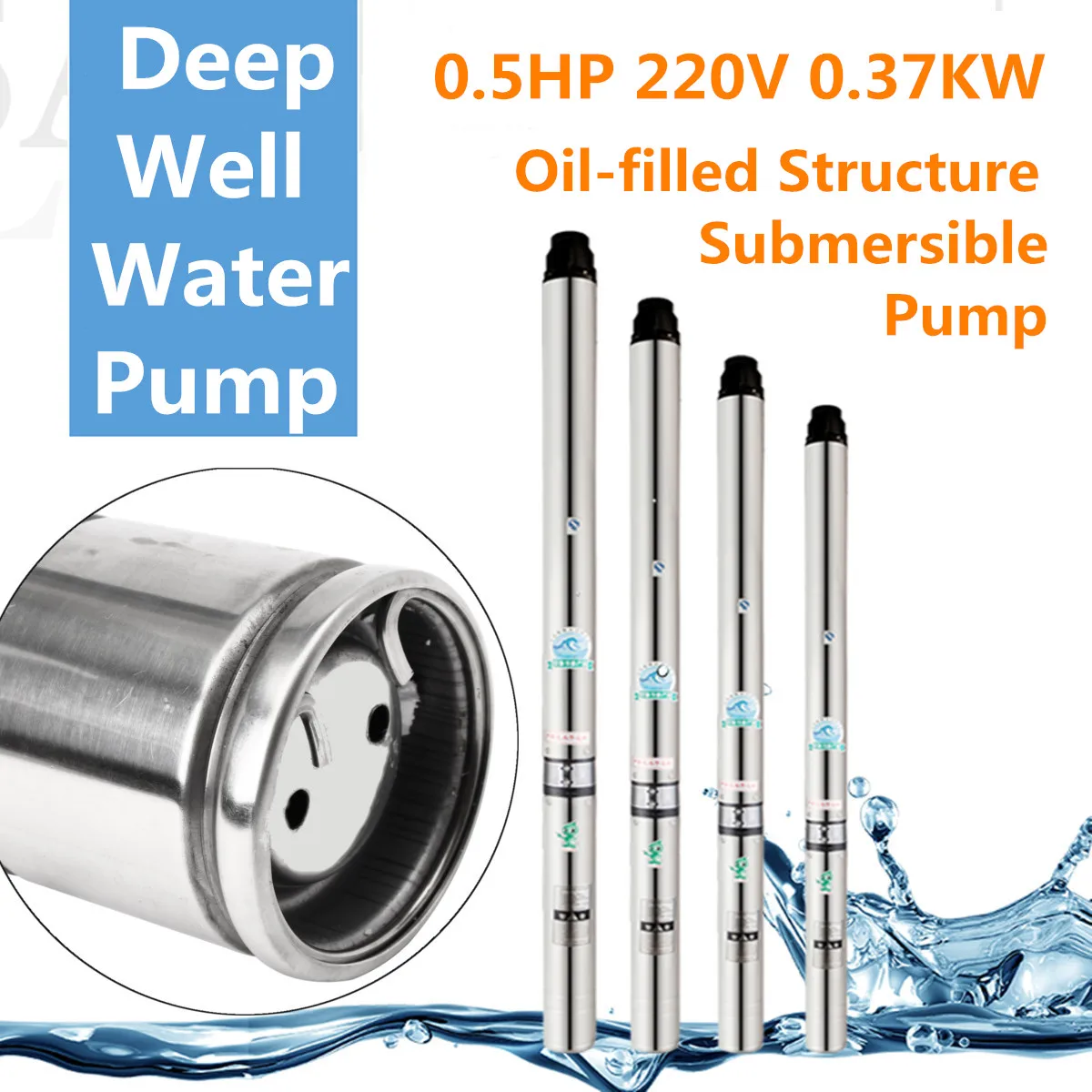 Погружаемый для глубоких колодцев водяной насос 0.5HP 40 м 220 В погружной насос из нержавеющей стали для поливки в саду домашние сельскохозяйственные инструменты