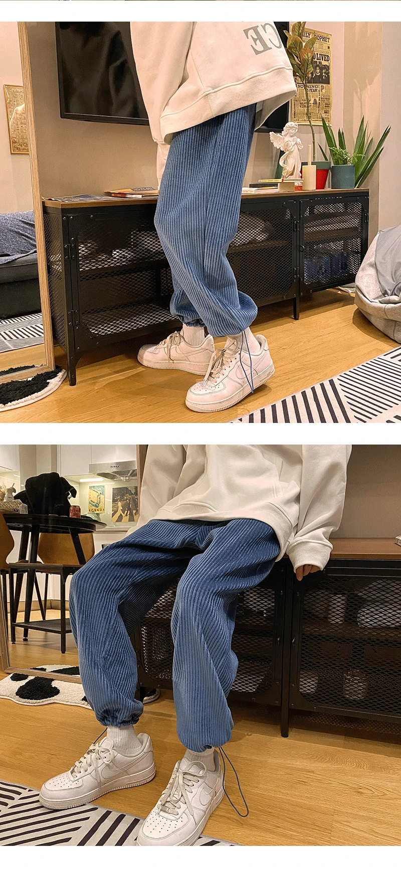 yoga harem pants 2021 New Autumn Man Casual Tie Leg Straight Pants Woman Corduroy Solid Color Oversize Trousers Man Warm Korean Streetwear Pants plus size harem pants