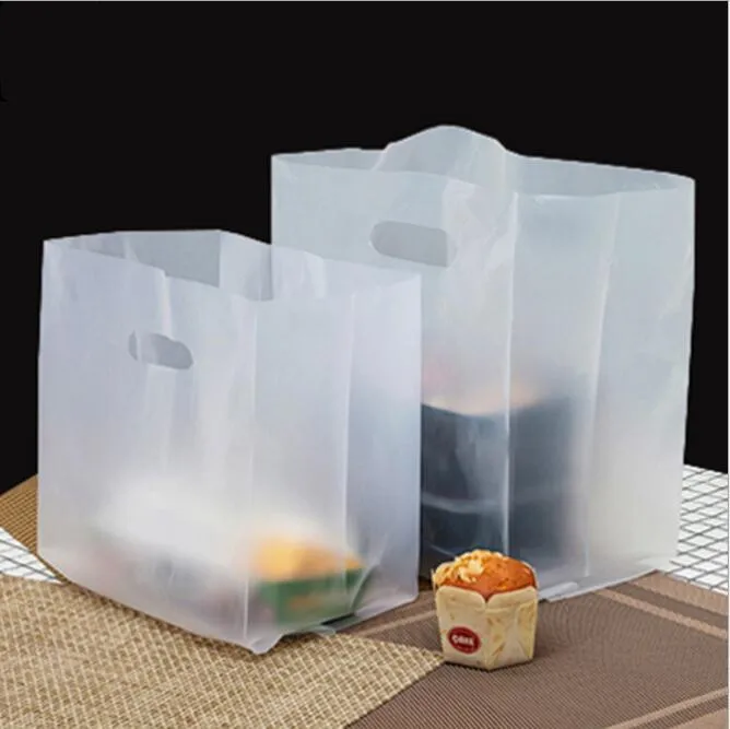 50pcs Transparent Plastic Bag With Handle Food Packaging Bag Party Favor  Baking Take Away Bags