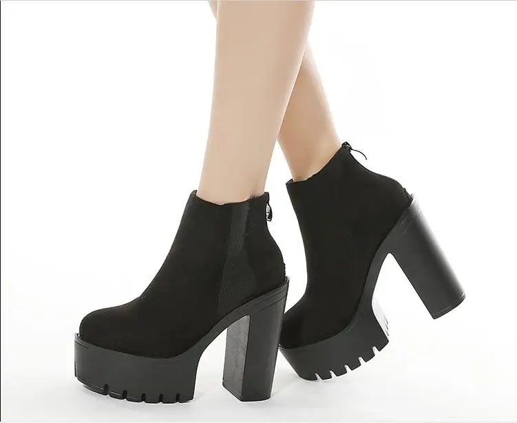 Sexy Black Women elastic fabric Boots  High Heels Boots Fashion  Round head Ankle Boots High Heels Platform Women's Dance Boots