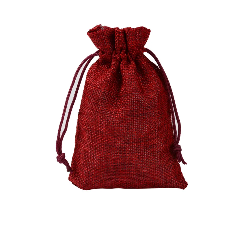 Wine red 50 шт. 10*14 см льняные сумки на шнурке для подарков, конфет, ювелирных изделий, еды, орехов, печенья, мешок для рождественской вечеринки, свадебных сувениров и подарочной упаковки - Цвет: Wine red