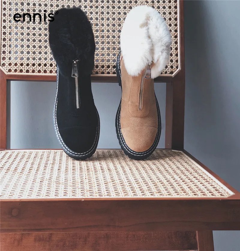 ENNIS/теплые зимние ботинки; женские замшевые ботильоны martin; зимние ботинки на платформе с мехом спереди на молнии; Новая мода; A9359