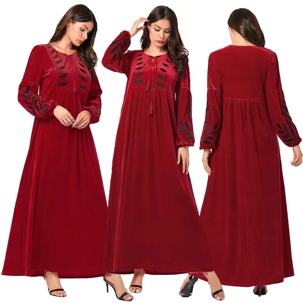 Abaya Дубай бархат кафтан с длинным рукавом мусульманское платье макси для женщин вышивка jilбаб мусульманская одежда плюс размер одежда Осенняя мода